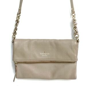 Kate Spade Taupe Leather Crossbody w/ Gold Chain Strap | Chic Neutral Staple